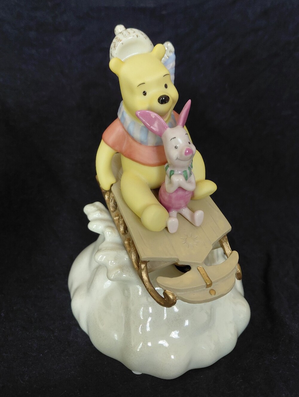Disney Lenox Winnie the Pooh with Pink Piglet Sled Musical Figurine